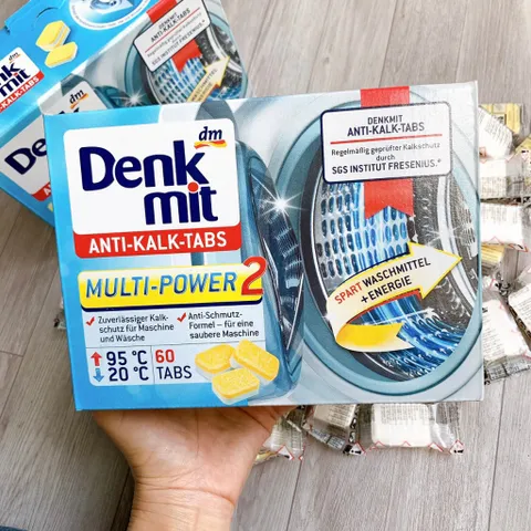 Hộp 60 viên khử mùi hôi, làm sạch lồng máy giặt Denkmit Anti-Kalk-Tabs Đức