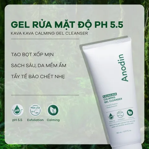Sữa rửa mặt sạch sâu dành cho da dầu mụn, nhạy cảm Ph 5.5 Anodin KavaKava Calming Gel Cleanser 150ml