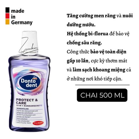 Nước súc miệng Dontodent  thơm miệng, diệt khuẩn Đức 500ml