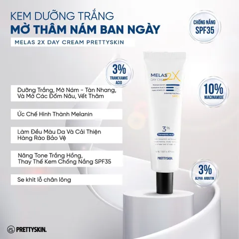 Kem dưỡng ban ngày trắng da, mờ thâm nám, tàn nhang Pretty Skin Melas 2X Day Cream 50ml