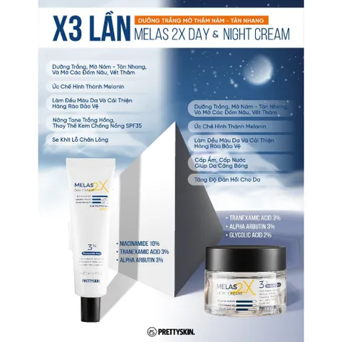 Kem dưỡng ban ngày trắng da, mờ thâm nám, tàn nhang Pretty Skin Melas 2X Day Cream 50ml