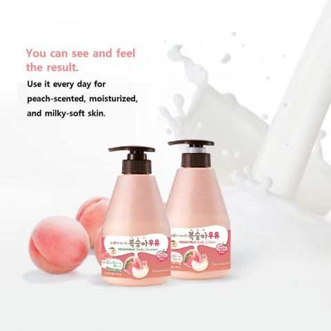 Dưỡng thể hương đào và sữa ong chúa Welcos Kwailnara Milk Body Lotion dưỡng ẩm và tái tạo da Hàn Quốc 560g