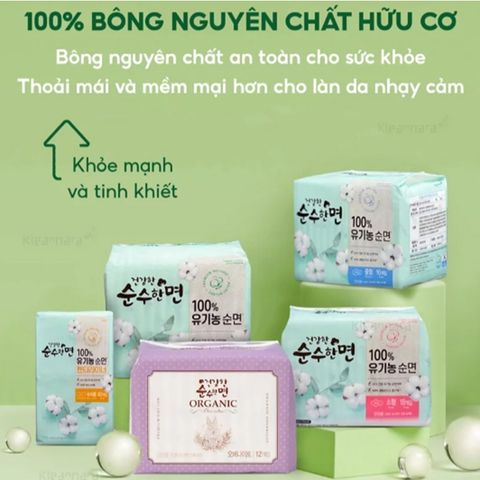 Băng vệ sinh Organic Kleannara Geonganghan Hàn Quốc siêu mềm mại, thấm hút nhanh, không kích ứng