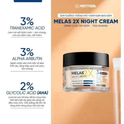 Kem dưỡng trắng da mờ thâm nám, tàn nhang ngày đêm Pretty Skin Melas 2X Cream 50ml