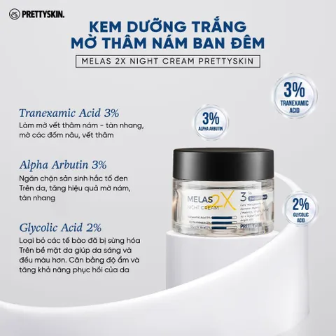 Kem dưỡng trắng da mờ thâm nám, tàn nhang ngày đêm Pretty Skin Melas 2X Cream 50ml