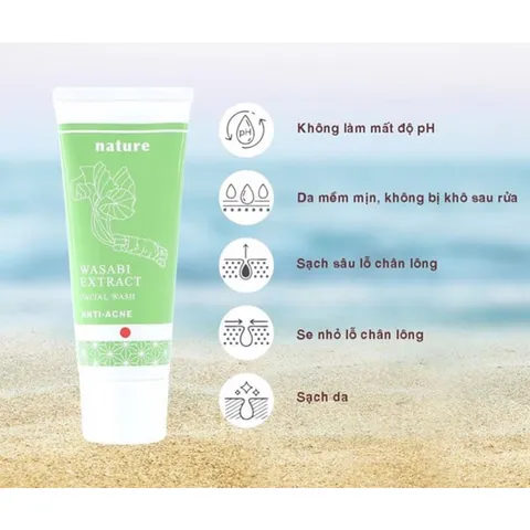 Sữa rửa mặt ngừa mụn, se khít lỗ chân lông Naris Wasabi Extract Facial Wash 100g