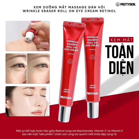 Kem dưỡng giảm thâm, quầng mắt Retinol giảm nhăn Prettyskin Wrinkle eye cream Hàn Quốc 30ml
