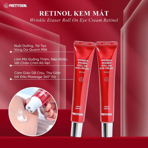 Kem dưỡng giảm thâm, quầng mắt Retinol giảm nhăn Prettyskin Wrinkle eye cream Hàn Quốc 30ml