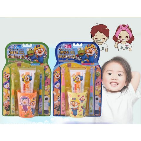 Bộ 4 bàn chải đánh răng + kem đánh răng + cốc Pororo Hàn Quốc
