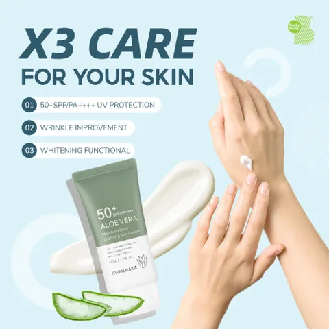 Kem chống nắng Lô hôi dịu da, kiềm dầu Kwailnara Aloe Vera Sun Cream SPF50+ Hàn Quốc 50g