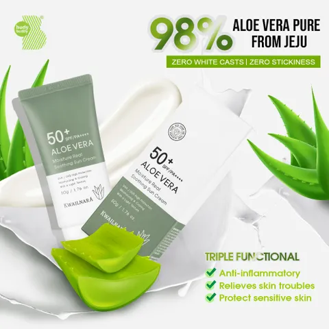 Kem chống nắng Lô hôi dịu da, kiềm dầu Kwailnara Aloe Vera Sun Cream SPF50+ Hàn Quốc 50g