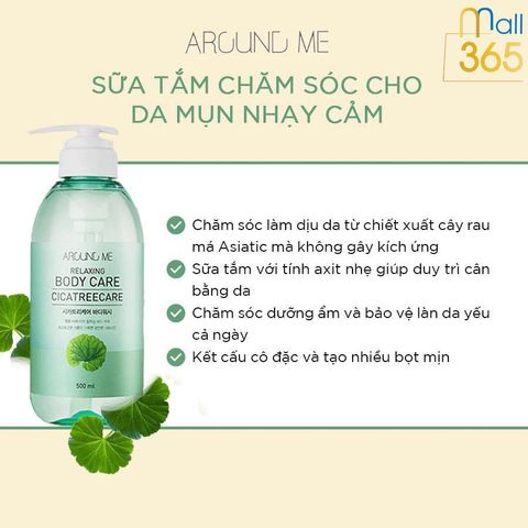 Sữa tắm tinh chất rau má dưỡng da giảm mụn lưng Welcos Around Me Hàn Quốc 500ml