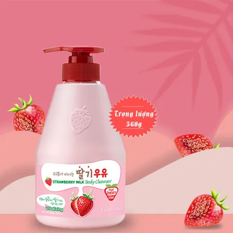 Sữa tắm Welcos Strawberry Milk Body Cleanser - làm sạch, sáng da và cải thiện sắc tố da 560g