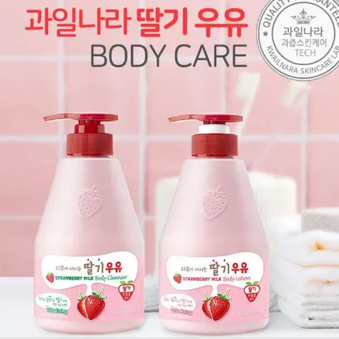 Sữa tắm Welcos Strawberry Milk Body Cleanser - làm sạch, sáng da và cải thiện sắc tố da 560g