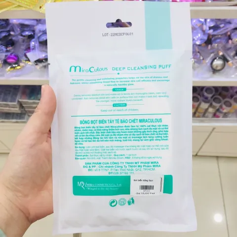 Bông rửa mặt bọt biển tẩy tế bào chết Miraculous xanh Hàn Quốc