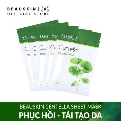 Hộp 5 mặt nạ rau má Beauskin Cica Centella giúp phục hồi, tái tạo, giảm mụn 30mlx5 Hàn Quốc