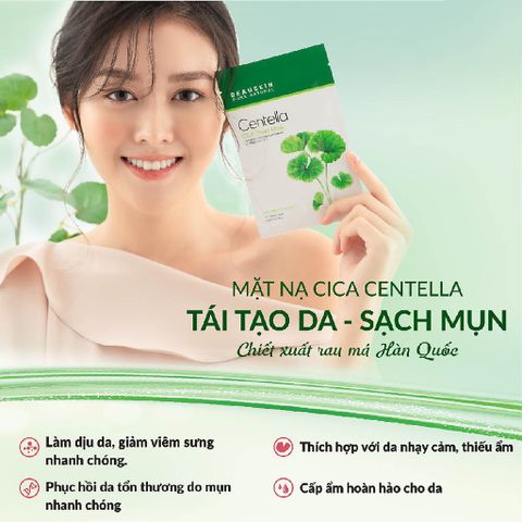Hộp 5 mặt nạ rau má Beauskin Cica Centella giúp phục hồi, tái tạo, giảm mụn 30mlx5 Hàn Quốc