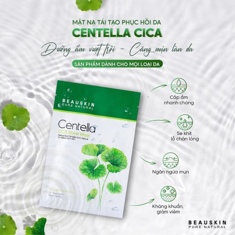 Hộp 5 mặt nạ rau má Beauskin Cica Centella giúp phục hồi, tái tạo, giảm mụn 30mlx5 Hàn Quốc