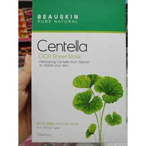 Hộp 5 mặt nạ rau má Beauskin Cica Centella giúp phục hồi, tái tạo, giảm mụn 30mlx5 Hàn Quốc