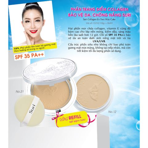 Phấn trang điểm kiềm dầu trắng da Suri Collagen Ex-Two Way Cake Hàn Quốc 15g (2 lõi)