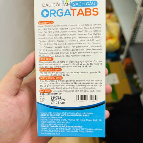 Dầu gội sạch gàu ORGATABS thảoo dượcc - cân bằng sức khỏe tóc và da đầu