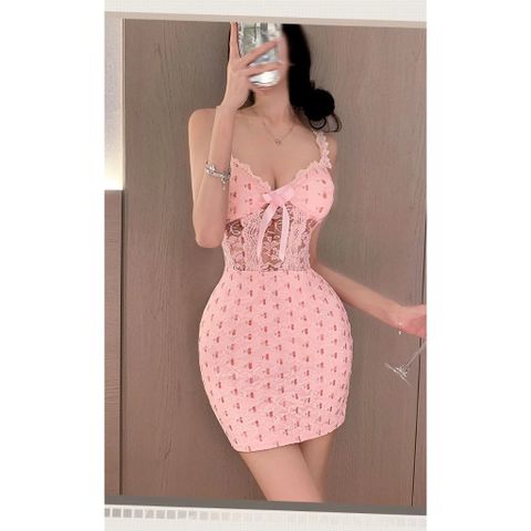 Váy Ngủ Hoa Nhí Có Gọng Đệm Lót Nâng Ngực Ôm Body Tôn Dáng Đầm 2 Dây Phối Ren Nơ Gợi Cảm Xinh Yêu - N242