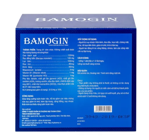 Viên uống tăng cường tuần hoàn não, cải thiện trí nhớ Bamogin Thành Công (6 vỉ x 10 viên)