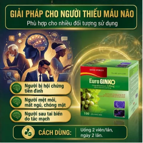 Viên uống hỗ trợ hoạt huyết, tăng cường tuần hoàn máu não Euro Ginko Gold HD Pharma (100 viên)