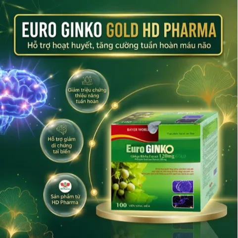 Viên uống hỗ trợ hoạt huyết, tăng cường tuần hoàn máu não Euro Ginko Gold HD Pharma (100 viên)