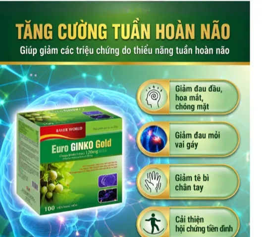 Viên uống hỗ trợ hoạt huyết, tăng cường tuần hoàn máu não Euro Ginko Gold HD Pharma (100 viên)