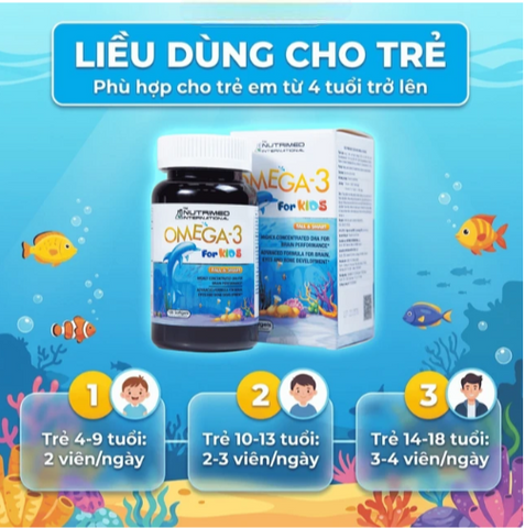 Viên uống giúp trẻ phát triển chiều cao, trí não và thị lực Omega-3 For Kids Nutrimed (100 viên)