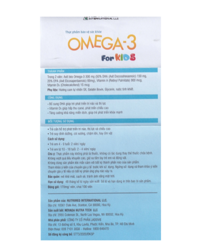 Viên uống giúp trẻ phát triển chiều cao, trí não và thị lực Omega-3 For Kids Nutrimed (100 viên)
