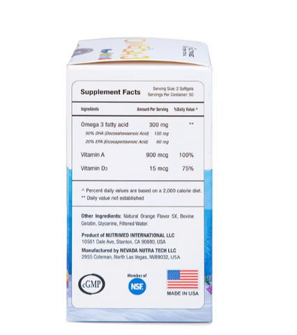 Viên uống giúp trẻ phát triển chiều cao, trí não và thị lực Omega-3 For Kids Nutrimed (100 viên)