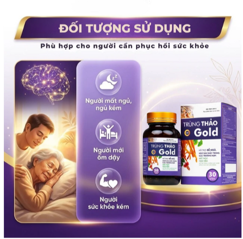 Viên uống hỗ trợ dễ ngủ, ngủ sâu giấc, tăng cường sức khỏe Trùng Thảo Gold (30 viên)
