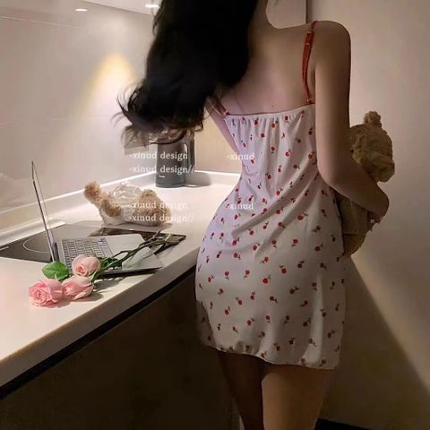 Váy Ngủ Hoa Nhí Thun Cotton Có Đệm Ngực Gợi Cảm Dễ Thương Đầm Thức Hoa Tím Hồng Quyến Rũ Ngọt Ngào - N284 Hoa Hồng