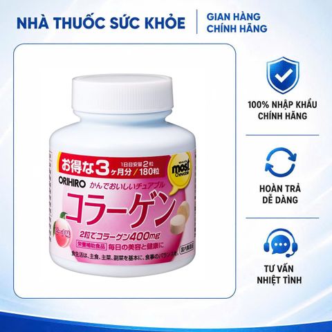 (Hàng nhập khẩu) Viên nhai bổ sung collagen vị đào Orihiro Nhật Bản 180 viên