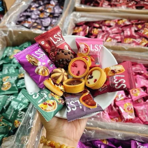 500g Bánh LSS Mix 4 Vị Siêu Ngon - Bánh Quy Tart Nhân Kem Trái Cây, Socola Chảy Đài Loan Ăn Vặt Cực Dính