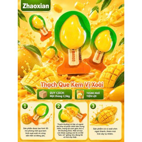 Thùng 2,5kg Thạch Que Kem Zhaoxian Mix Vị Dưa Gang Chanh Vàng Trà Sữa - Thạch Trái Cây 3D Dai Ngon Cho Bé Ăn Vặt