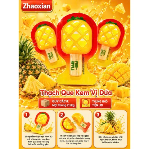 Thùng 2,5kg Thạch Que Kem Zhaoxian Mix Vị Dưa Gang Chanh Vàng Trà Sữa - Thạch Trái Cây 3D Dai Ngon Cho Bé Ăn Vặt
