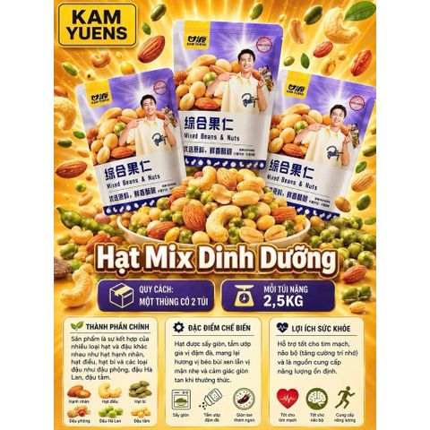 Combo 500g Hạt Mix Vị Dinh Dưỡng Kam Yuens Thơm Giòn Béo Bùi - Đồ Ăn Vặt Hạt Thập Cẩm Sấy Khô Cao Cấp Quỳnh Nhung