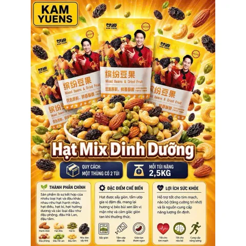 Combo 500g Hạt Mix Vị Dinh Dưỡng Kam Yuens Thơm Giòn Béo Bùi - Đồ Ăn Vặt Hạt Thập Cẩm Sấy Khô Cao Cấp Quỳnh Nhung