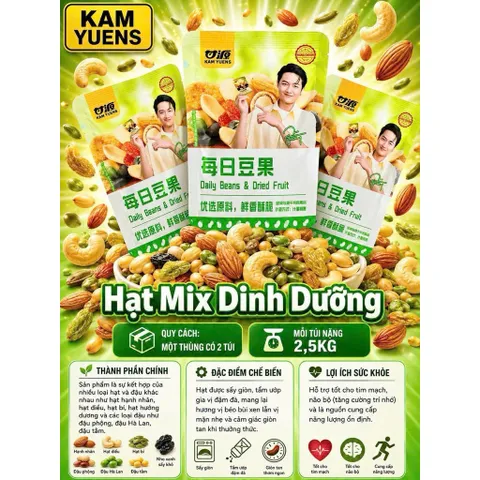 Combo 500g Hạt Mix Vị Dinh Dưỡng Kam Yuens Thơm Giòn Béo Bùi - Đồ Ăn Vặt Hạt Thập Cẩm Sấy Khô Cao Cấp Quỳnh Nhung