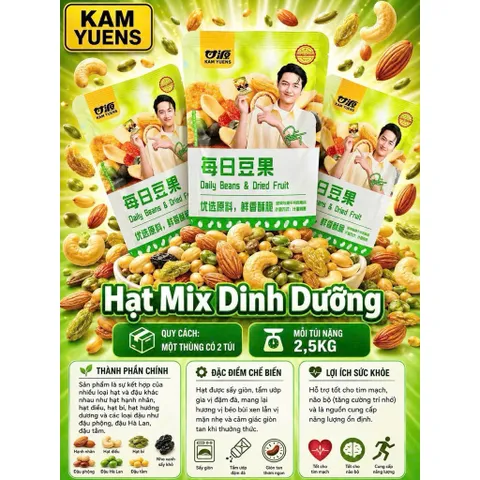 Combo 500g Hạt Mix Vị Dinh Dưỡng Kam Yuens Thơm Giòn Béo Bùi - Đồ Ăn Vặt Hạt Thập Cẩm Sấy Khô Cao Cấp Quỳnh Nhung