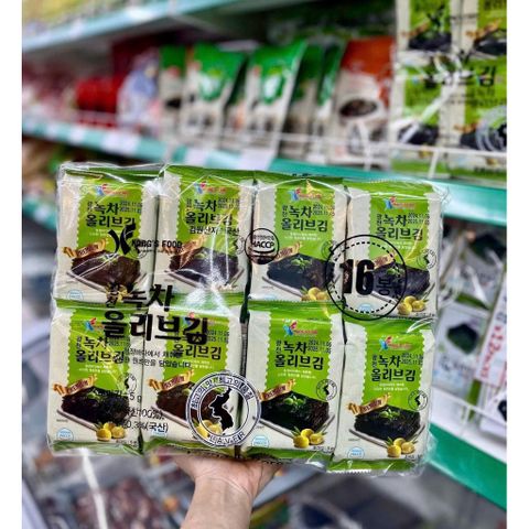 [Lốc 16 Gói] Rong Biển Ăn Liền Hàn Quốc Kang's Food Vị Trà Xanh Dầu Oliu (16 Gói x 5g) - Kim Ăn Liền Cuộn Cơm Cho Bé