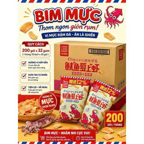 Combo 10 Gói Bim Bim Tôm Mực Lang Lang Crisp 32g - Snack Bim Bim Mực Giòn Rụm Thơm Ngon Giá Rẻ Ăn Vặt Nội Địa