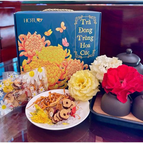 Hộp Quà Tặng Trà Thảo Mộc HOTU Cao Cấp - Trà Đông Trùng Hoa Cúc, Hắc Kỷ Tử, Cam Quế Hoa Hồng Dưỡng Nhan Ngủ Ngon