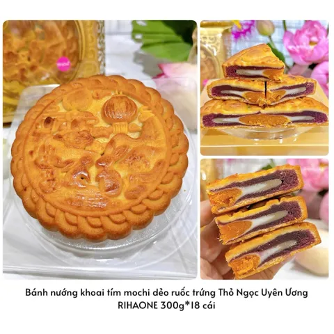 Bánh Trung Thu Mochi Dẻo Khoai Tím Ruốc Trứng RIHAONE 300g - Bánh Nướng Hiện Đại Thỏ Ngọc Uyên Ương / Kim Bảo Song Ngư