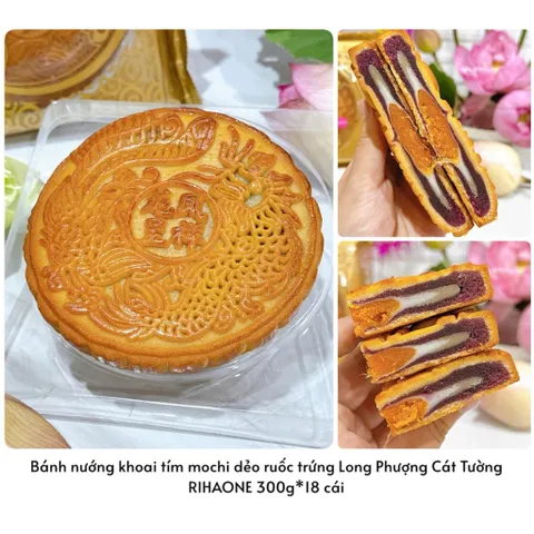 Bánh Trung Thu Mochi Dẻo Khoai Tím Ruốc Trứng RIHAONE 300g - Bánh Nướng Hiện Đại Thỏ Ngọc Uyên Ương / Kim Bảo Song Ngư