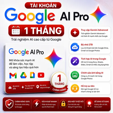 Tài Khoản Gemini Ultra X20/Google AI Ultra X20 chính chủ 1 tháng (Gói X20 - gấp 20 lần PRO)