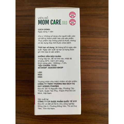 Mom Care Gold Hỗ trợ giúp bồi bổ và tăng cường sức khỏe, giúp giảm mệt mỏi trong thai kỳ. (H/30 viên)